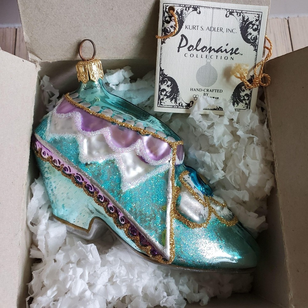 Kurt S Adler Polonaise Collection Cinderella Blue Glass Slipper Ornament